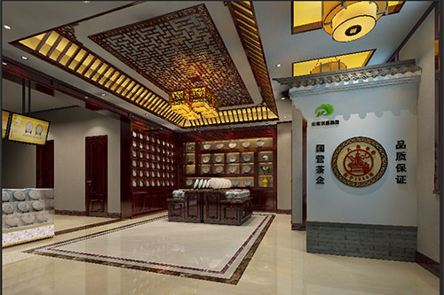 柳江古朴典雅的中式茶叶店大堂设计效果图